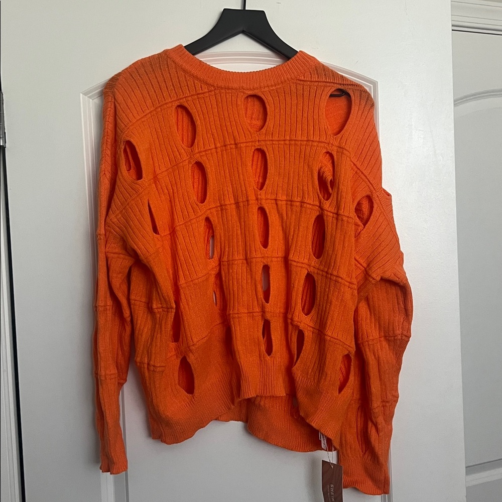 Orange Distressed Knit Sweater